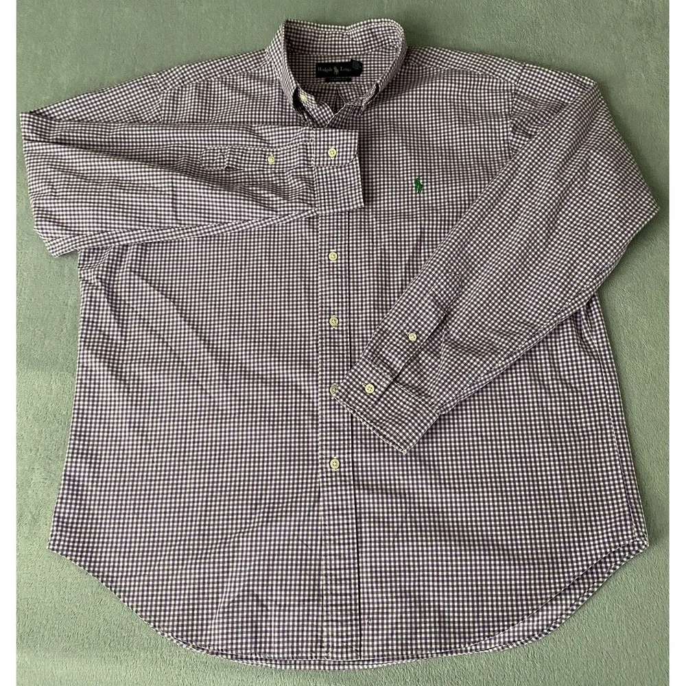 Polo Ralph Lauren Shirt Size‎ XL Men's Purple Check Classic Fit Green Pony LS